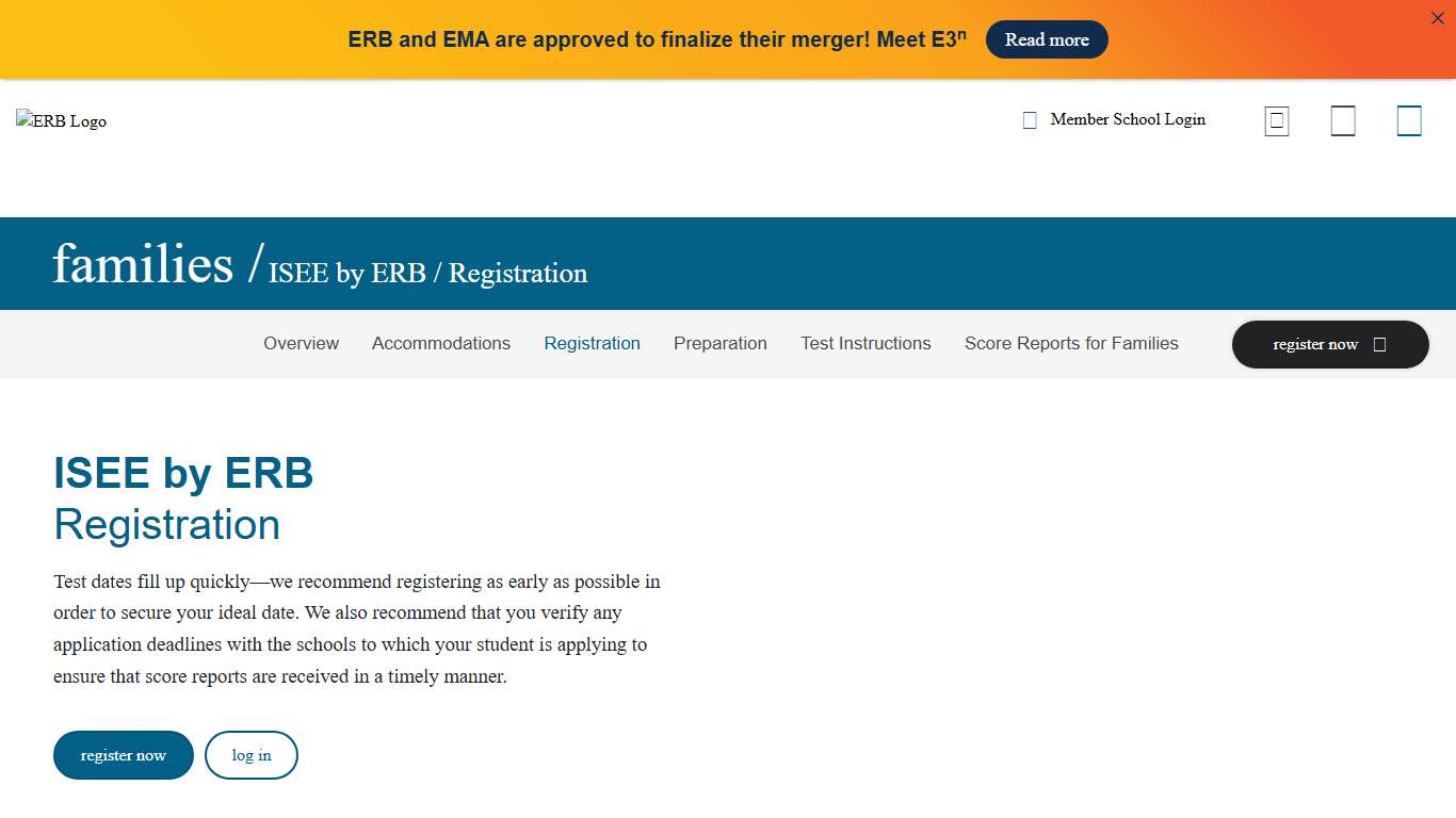 ISEE Test Registration for Families ERB